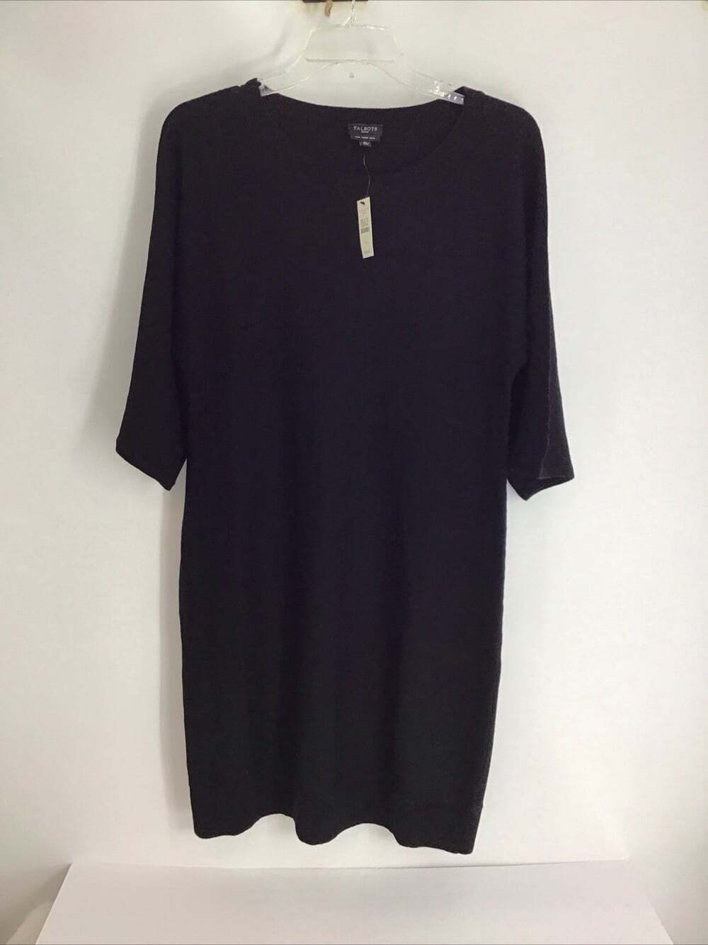 Talbots NWT Pure Merino Wool 3/4 Sleeve Sweater Dress Career Casual Black Sz PS